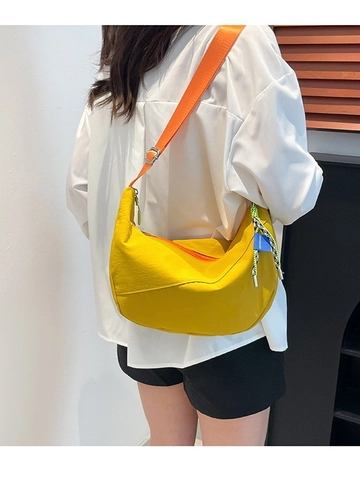Retro Lässig Segeltuch Dumpling Umhängetasche Für Damen Große Kapazität Crescent Moon Hobo Tasche Mit Kontrast Orange Gurt