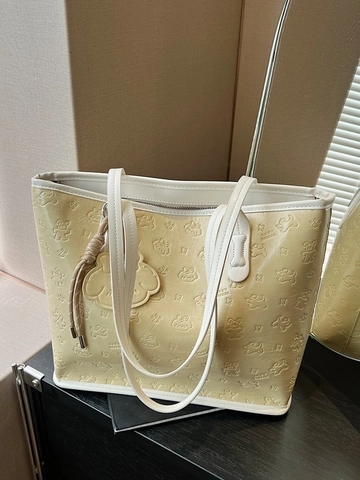 Grand Sac Fourre-tout en Cuir PU pour Femmes Motif Animal de Dessin Animé Gauffré Sac à Épaule Sac à Main Décontracté avec Pendentif