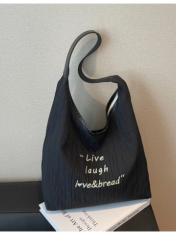 Borsa Tote in Tela Plissettata Minimalista Giapponese per Donna Grande Capacità Ricamo di Lettere Borsa a Tracolla Casual