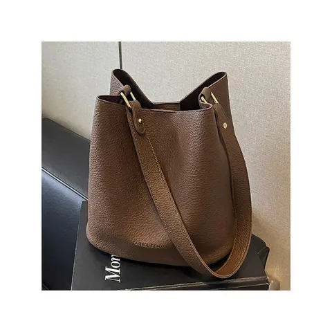 Borsa a Secchiello da Donna in Pelle PU Grande Capacità Minimalista Motivo Lychee Borsa a Spalla Tracolla con Design Plissettato