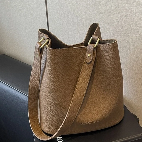 Borsa a Secchiello da Donna in Pelle PU Grande Capacità Minimalista Motivo Lychee Borsa a Spalla Tracolla con Design Plissettato