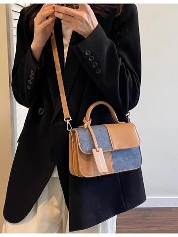 Dames Mode Patchwork PU Leer Kleine Vierkante Tas Vintage Kleurblok Crossbody Handtas Veelzijdige Handtas Schoudertas