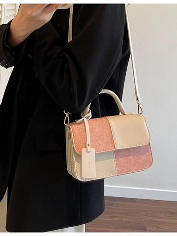 Dames Mode Patchwork PU Leer Kleine Vierkante Tas Vintage Kleurblok Crossbody Handtas Veelzijdige Handtas Schoudertas