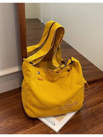 Sac à Épaule en Toile Grande Capacité pour Femmes Broderie de Lettres Bandoulière Réglable Sac Tote Décontracté Minimaliste