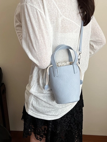 Sac Seau Minimaliste en Cuir PU pour Femmes Surpiqûres Cordon Sac Bandoulière Sangle Amovible Sac à Main pour le Quotidien