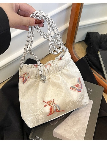 Sac Seau Jacquard Brodé Vintage Chinois Sac à Épaule de Luxe à Chaîne pour Femmes Petit Sac Bandoulière à Cordon