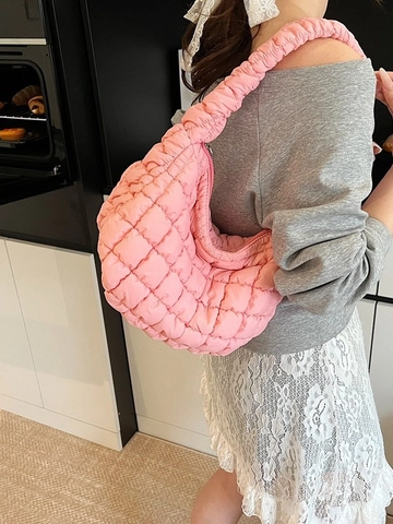 Sac à Épaule Matelassé Puffy pour Femme Sac Nuage Bulle Souple Sac à Main Plissé Fermeture Éclair Mode Sac Hobo Décontracté