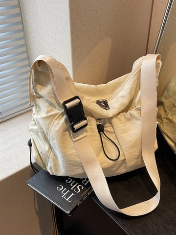 Large Capacity Nylon Crossbody Dumpling Bag For Women Casual Solid Color Drawstring Shoulder Bag Versatile Commuting Satchel