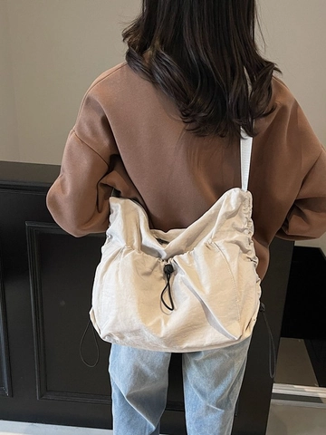 Large Capacity Nylon Crossbody Dumpling Bag For Women Casual Solid Color Drawstring Shoulder Bag Versatile Commuting Satchel