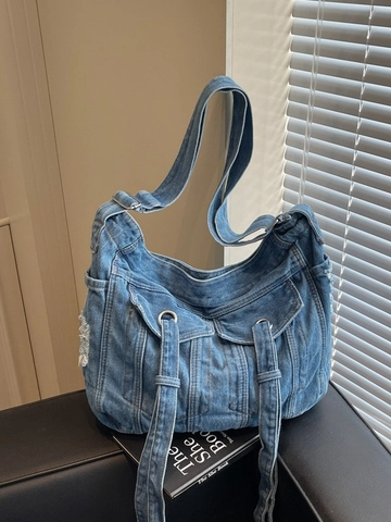 Borsa Tote in Denim Vintage Donna Grande Capacità Lavata Borsa a Tracolla Retro Workwear Borsa a Spalla Casual da Viaggio