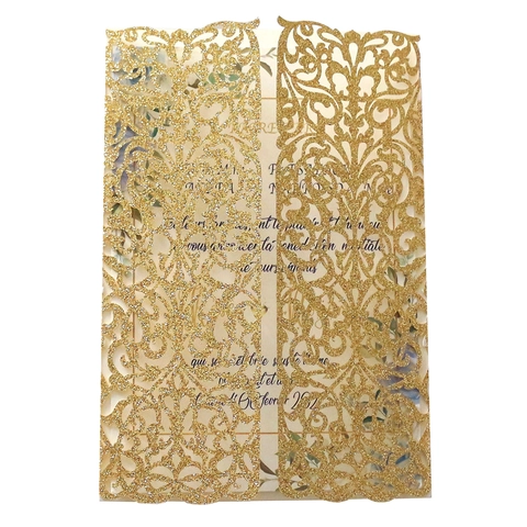 Laser Cut Wedding Invitations Glitter Gold Hollow Out Greeting Cards With Inner Sheet For Engagement Marriage Ceremony Party