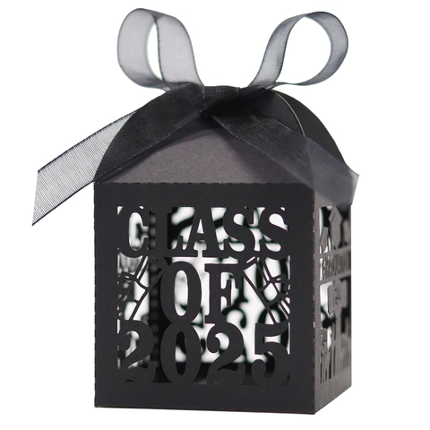 Boîte à Bonbons Classe De 2026 Découpe Laser Boîte Cadeau En Papier Noir Avec Ruban Pour Fête De Remise Des Diplômes
