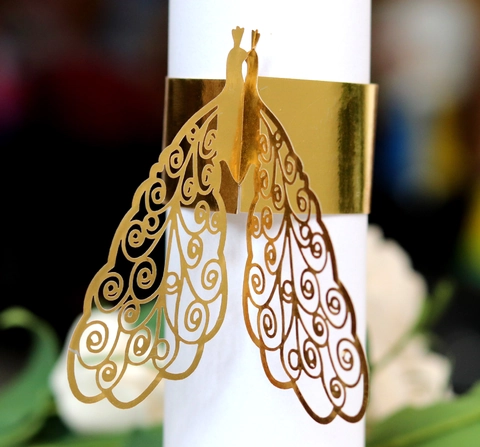 Ronds de Serviette Paon en Papier Perlé Découpé au Laser Boucles Décoratives de Table pour Mariage Banquet Fête Dîner Décor