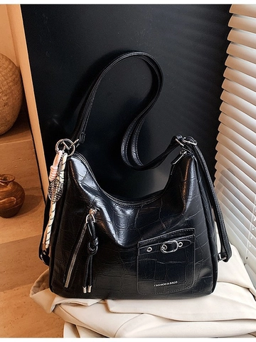 Grand Sac à Épaule en PU Motif Crocodile pour Femmes Design de Niche Sac Fourre-tout de Banlieue Bandoulière Réglable