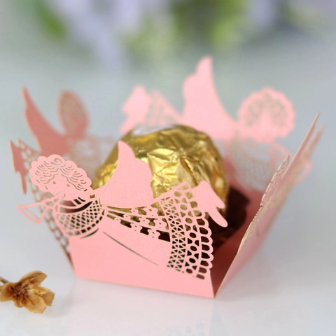 Scatole di Caramelle a Forma di Angelo Intagliate al Laser in Carta Perlata per Decorazioni di Matrimonio Compleanno e Feste
