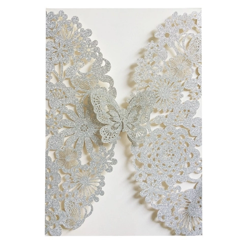 Laser Cut Butterfly Invitations Shell Inner Page Envelope Glitter Paper Hollow Wedding Greeting Cards Party Celebration
