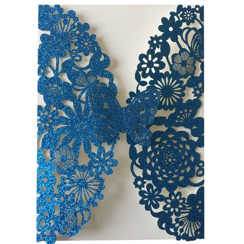 Laser Cut Butterfly Invitations Shell Inner Page Envelope Glitter Paper Hollow Wedding Greeting Cards Party Celebration