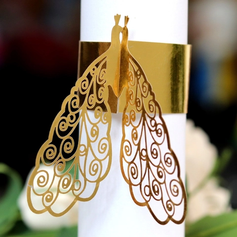 Laser Cut Pearl Paper Peacock Napkin Rings For Wedding Table Decoration Party Banquet Supplies Hollow Out Napkin Holder