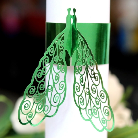 Laser Cut Pearl Paper Peacock Napkin Rings For Wedding Table Decoration Party Banquet Supplies Hollow Out Napkin Holder