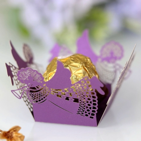 Scatole di Caramelle a Forma di Angelo Intagliate al Laser in Carta Perlata per Decorazioni di Matrimonio Compleanno e Feste