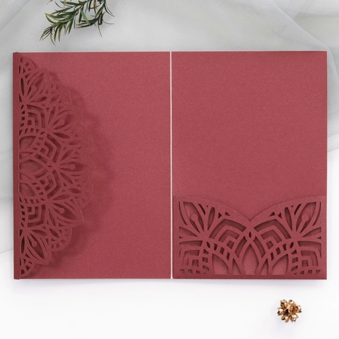 European Laser Cut Invitation Covers Hollow Out Mandala Pearlescent Paper Wedding Invitation Covers For Party Cards