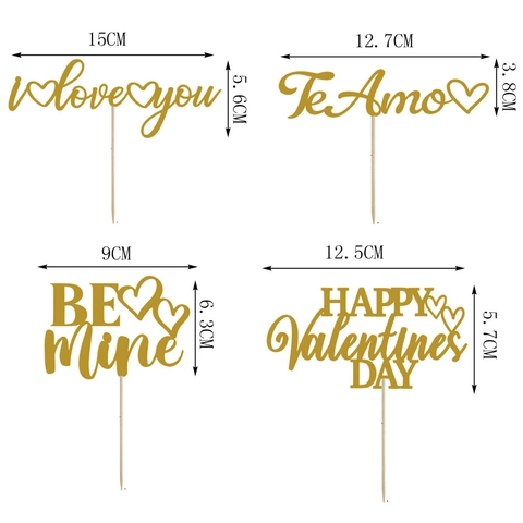 Goldener Spiegelpapier Kuchen-Topper Valentinstag Party Dekoration Happy Valentine's Day Be Mine I Love You Te Amo Herz Dessert Deko