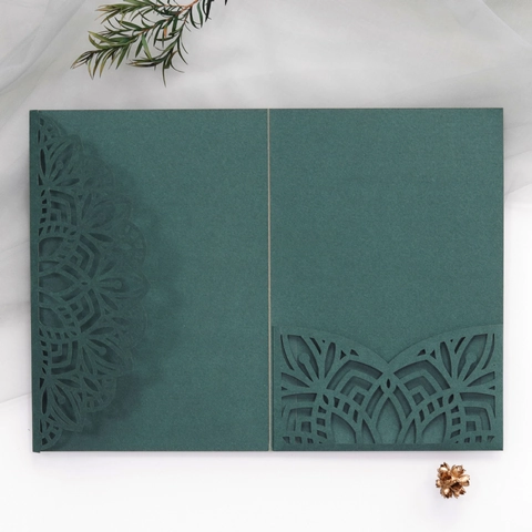 European Laser Cut Invitation Covers Hollow Out Mandala Pearlescent Paper Wedding Invitation Covers For Party Cards