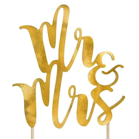 Mr & Mrs Mirror Gold Silver Cake Topper Wedding Anniversary Party Paper Cake Decoration With Wood Stick Laser Cut Cake Insert