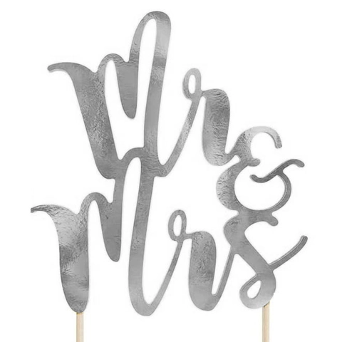 Mr & Mrs Mirror Gold Silver Cake Topper Wedding Anniversary Party Paper Cake Decoration With Wood Stick Laser Cut Cake Insert