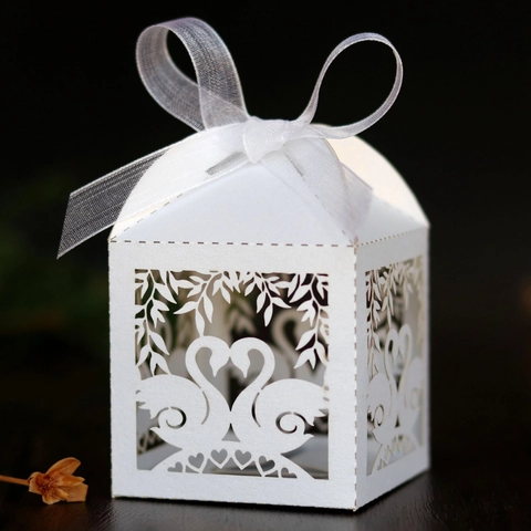 Laserschnitt Schwan Herz Hochzeit Bonbonschachtel Europäische Perlglanzpapier Geschenkbox Mit Band Für Valentinstag Party Dekoration