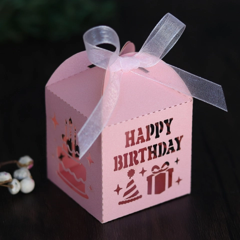European Laser Cut Happy Birthday Candy Box Pearl Paper Gift Box With Ribbon For Birthday Party Wedding Favors Ornament