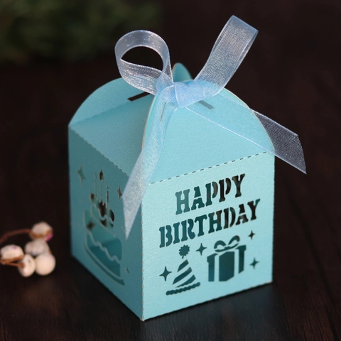 European Laser Cut Happy Birthday Candy Box Pearl Paper Gift Box With Ribbon For Birthday Party Wedding Favors Ornament
