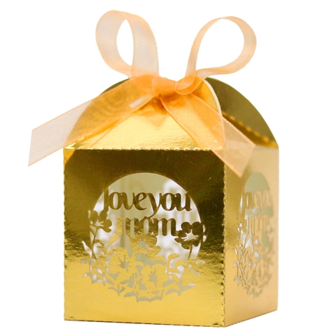Laser Cut Love You Mom Candy Boxes With Ribbon Elegant Mother's Day Gift Boxes For Chocolate Party Favor Pearlescent Paper Box