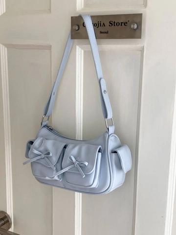 Sac à Épaule Femme Mode PU Brillant Nœud Sac Sous l'Aisselle Multi-poches Y2K Rétro Décontracté Sac à Main Avec Fermeture Éclair Souple Sac Oreiller