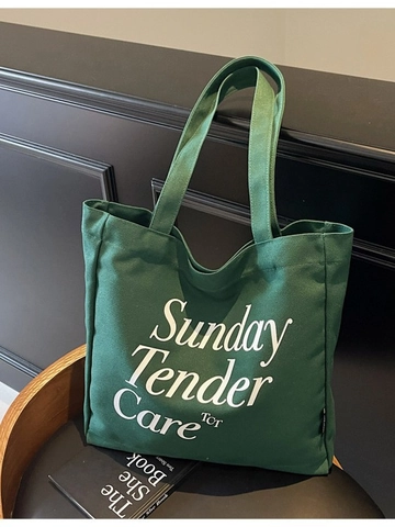 Retro Grote Capaciteit Canvas Tote Tas Voor Vrouwen Vintage Letterprint Sunday Tender Care Schoudertas