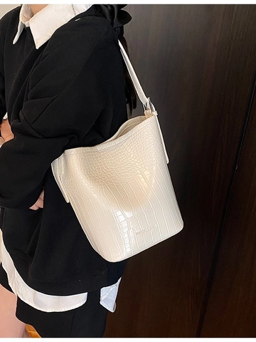 Sac Seau en Cuir PU à Motif Crocodile pour Femmes Grande Capacité Sac à Bandoulière Décontracté avec Sangle Réglable