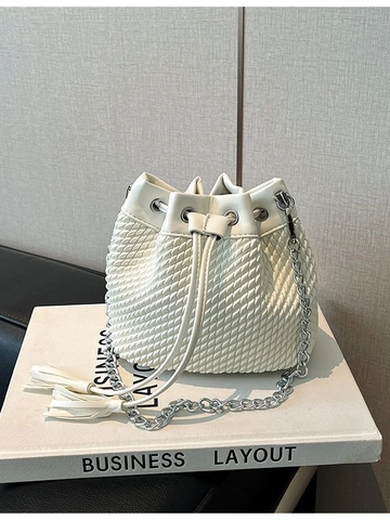 Bolso Bombonera de PU Tejido de Moda para Mujer Diseño de Cordón con Borlas Bolso de Hombro y Bandolera Pequeño