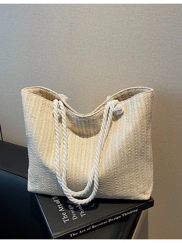 Sac Fourre-tout en Paille Grande Capacité pour Femmes Sac à Bandoulière Tissé Avec Poignée en Corde de Coton pour Plage Vacances
