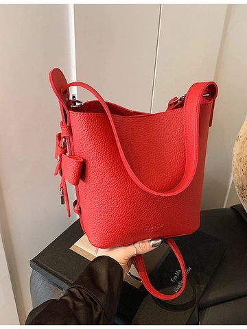 Sac Seau Vintage en Cuir PU Femmes Mode Texture Galet Sac Bandoulière Grande Capacité Navette Sac à Épaule Papillon