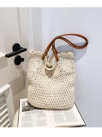 Bolso Tote de Paja Tejida para Mujer Estilo Bosque Bolso de Hombro de Ganchillo para Playa Vacaciones Casual Diario Oficina