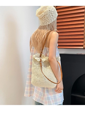 Bolso Tote de Paja Tejida para Mujer Estilo Bosque Bolso de Hombro de Ganchillo para Playa Vacaciones Casual Diario Oficina