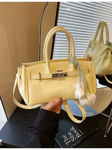 Sac à Main Femme en Cuir PU Motif Crocodile Avec Charme Tulipe Serrure Métallique Sac Bandoulière Mode Décontracté Quotidien
