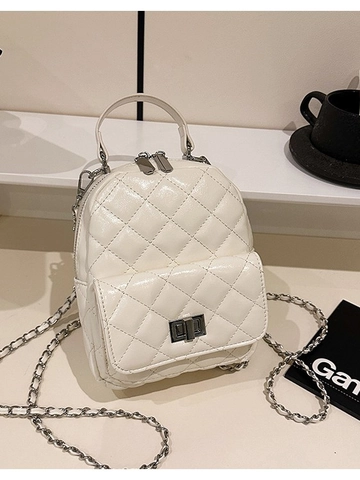 Women Quilted Mini Backpack PU Leather Rhombic Pattern Chain Strap Small Shoulder Bag For Everyday Fashion Casual Bag