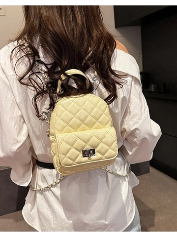 Women Quilted Mini Backpack PU Leather Rhombic Pattern Chain Strap Small Shoulder Bag For Everyday Fashion Casual Bag