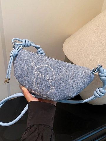 Süße Welpe Bestickt PU Leder Teigtaschen-Umhängetasche Für Damen Studenten Lässige Schultertasche Mit Geknotetem Gurt