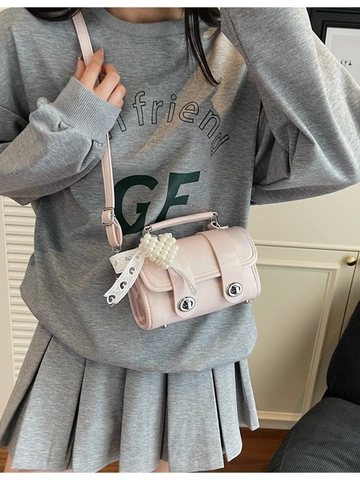 Trendy PU Lederen Ton Schoudertas Voor Vrouwen Mode Zoete Handtas Met Kanten Lint Parel Hart Hanger