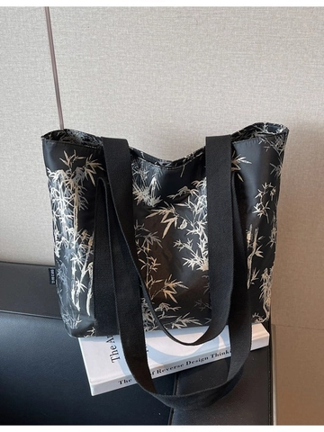 Borsa Tote in Tela di Grande Capacità Con Stampa di Bambù Stile Cinese Artistico Borsa a Tracolla Casual Donna Borsa da Shopping Versatile