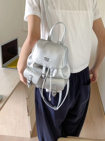 Mochila Mini de Cuero PU de Moda para Mujer Diseño de Nicho Textura de Lichi Cordón de Ajuste Estilo Cubo Bolso de Viaje Ligero