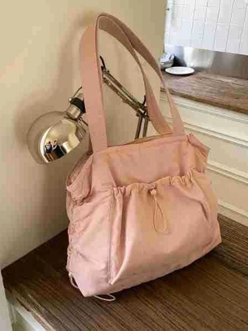 Borsa Tote in Nylon di Grande Capacità da Donna Borsa a Spalla Plissettata con Coulisse per Lavoro Pendolarismo Borsa Casual Semplice