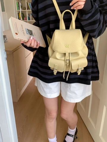 Mochila Mini de Cuero PU de Moda para Mujer Diseño de Nicho Textura de Lichi Cordón de Ajuste Estilo Cubo Bolso de Viaje Ligero
